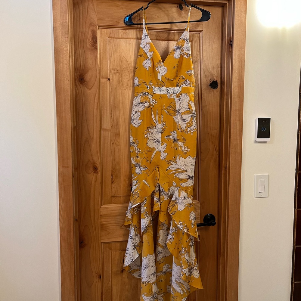 Lulu's Yellow Floral Asymmetrical Dress